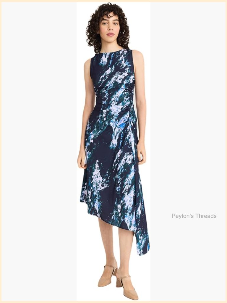 Sleeveless Asymmetrical Midi Dress With Ruched Waist - Elegant Cocktail Dress